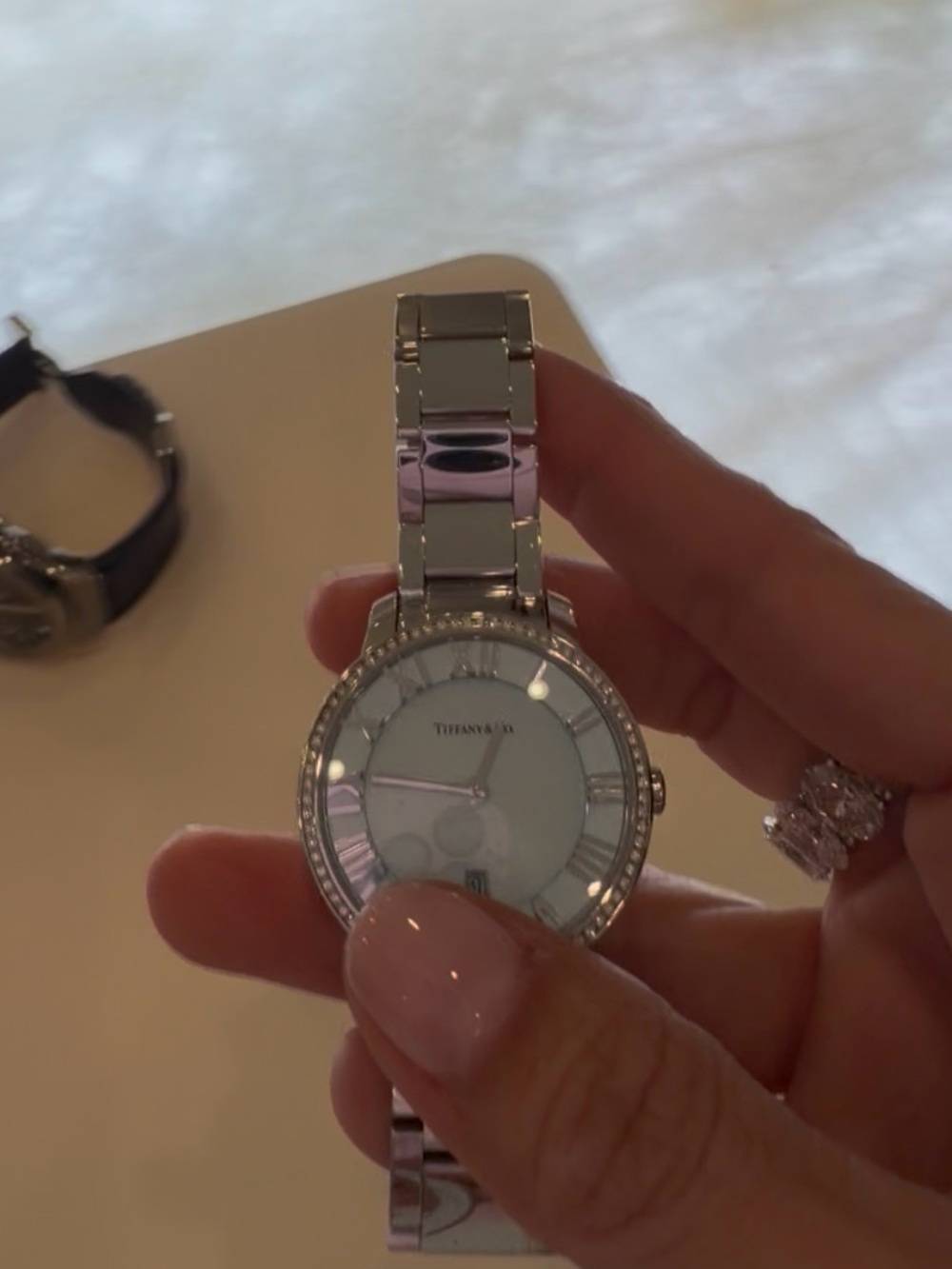Tiffany & Co. Silver Watch with Light Blue Dial and Crystal Bezel - Picture 3 of 3